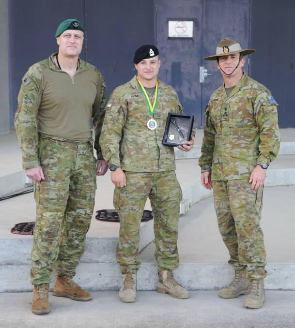 7th Combat Brigade Combative Sargent Major Aaron Johnston, Michael Moss and 7th Combat Brigade Brigadier Andrew Hocking. Photo: SUPPLIED