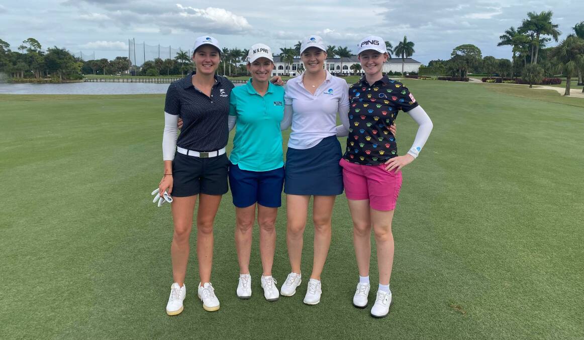 Milton's Kelsey Bennett with Karrie Webb, Cassie Porter and Karis Davidson. Photo: Golf Australia