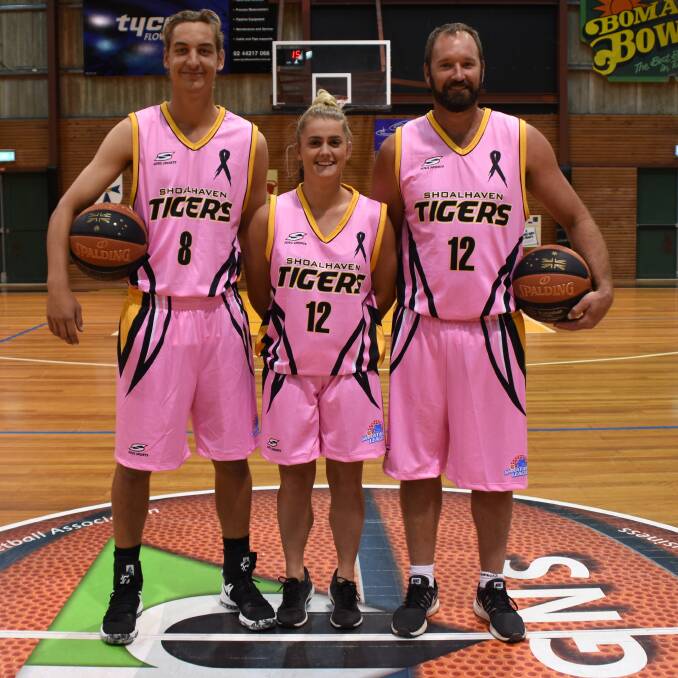 GET YOUR PINK ON: Shoalhaven Tigers representative players Bruce Ozolins, Olivia Patterson and Ben Morris will all be in action this Saturday at the Tigers Den. Photo: COURTNEY WARD