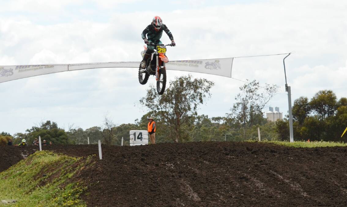 FLYING HIGH: Dante Hyam won the 13-15 years 250cc Australian junior motocross title at Horsham, Victoria.