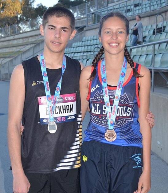 Silver and bronze: Steeplechasers Max Buckham and Ella Dyball got amongst the medals in their events at the NSW All Schools Championships. 