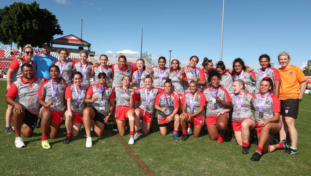 Brittany Constable (front row, sixth from left) and her First Nations Gems side after their grand final loss. Photo: NRL Photos