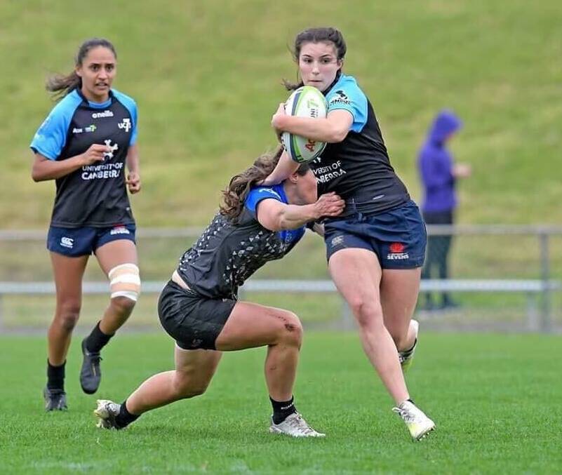 Ulladulla's Lily Murdoch in action for the University of Canberra sevens side. Photo: JB PHOTOGRAPHY