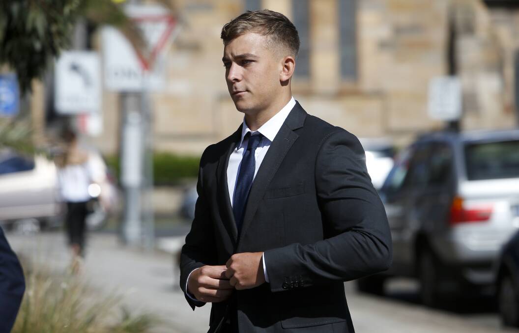 Shellharbour Sharks' Callan Sinclair arrives at Wollongong Courthouse in February. Photo: ANNA WARR