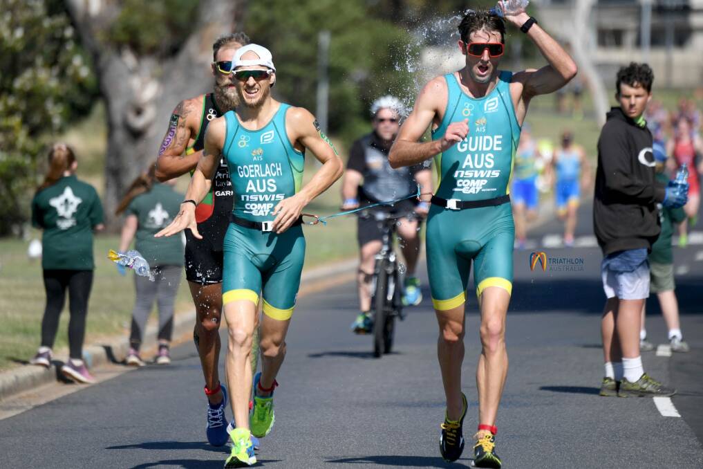 Jonathan Goerlach and his guide Sam Douglas compete at Devonport earlier this year. Photo: Australian Paralympic Committee