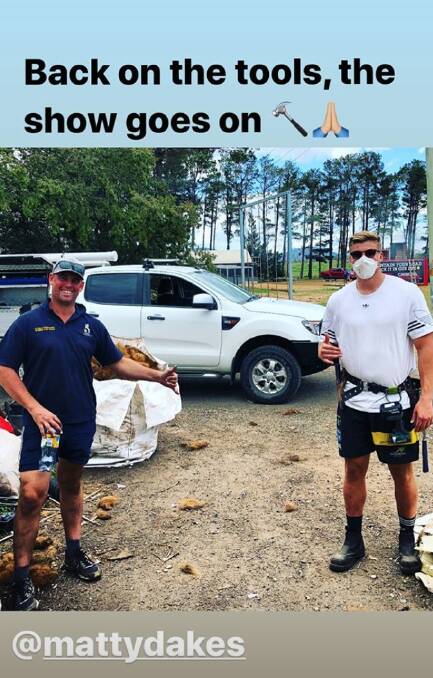 Jack Murchie (right) on the worksite on Monday. Photo: INSTAGRAM