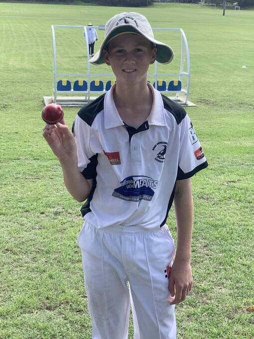 MOMENT TO REMEMBER: Berry-Shoalhaven Heads' Cooper Bramley took 4/3 from his 4.5 overs, which included a hat-trick, against Ulladulla United. Photo: AIMEE BRAMLEY