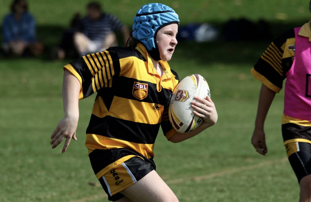 No fear: Under 11 Warrior Erin Wright is one of three female players holding their own this season at The Nowra Warriors JRLFC.