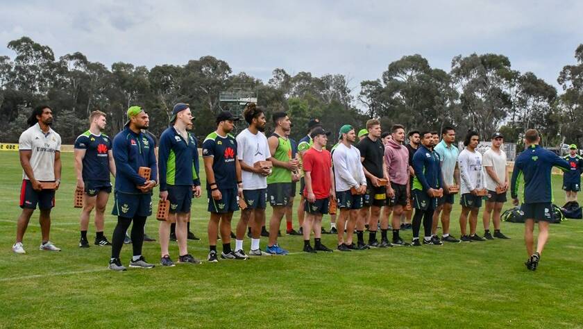 Jack Murchie (front row, eighth from left) and his Canberra Raiders team mates. Photo: RAIDERS MEDIA