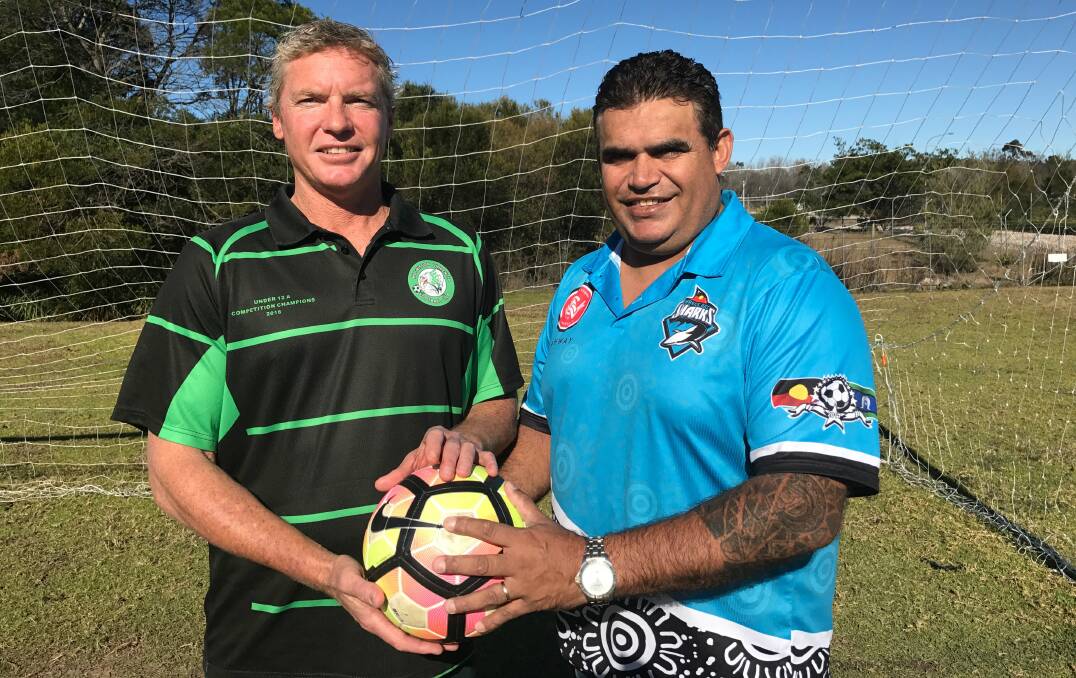 GOOD CAUSE: Huskisson FC vice-president Tom Jones and Wreck Bay Sharks FC president Bernie McLeod are excited for Saturday's event.