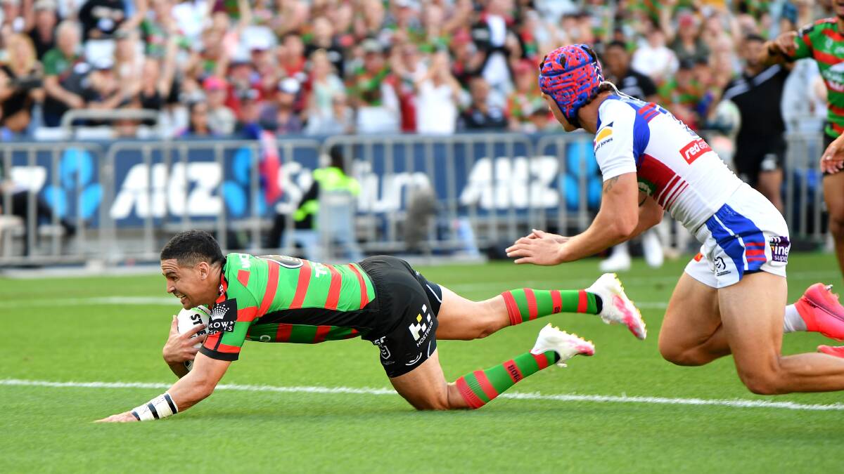 Nowra-born Cody Walker dives over for a try on Sunday. Photo: Gregg Porteous/NRL Imagery
