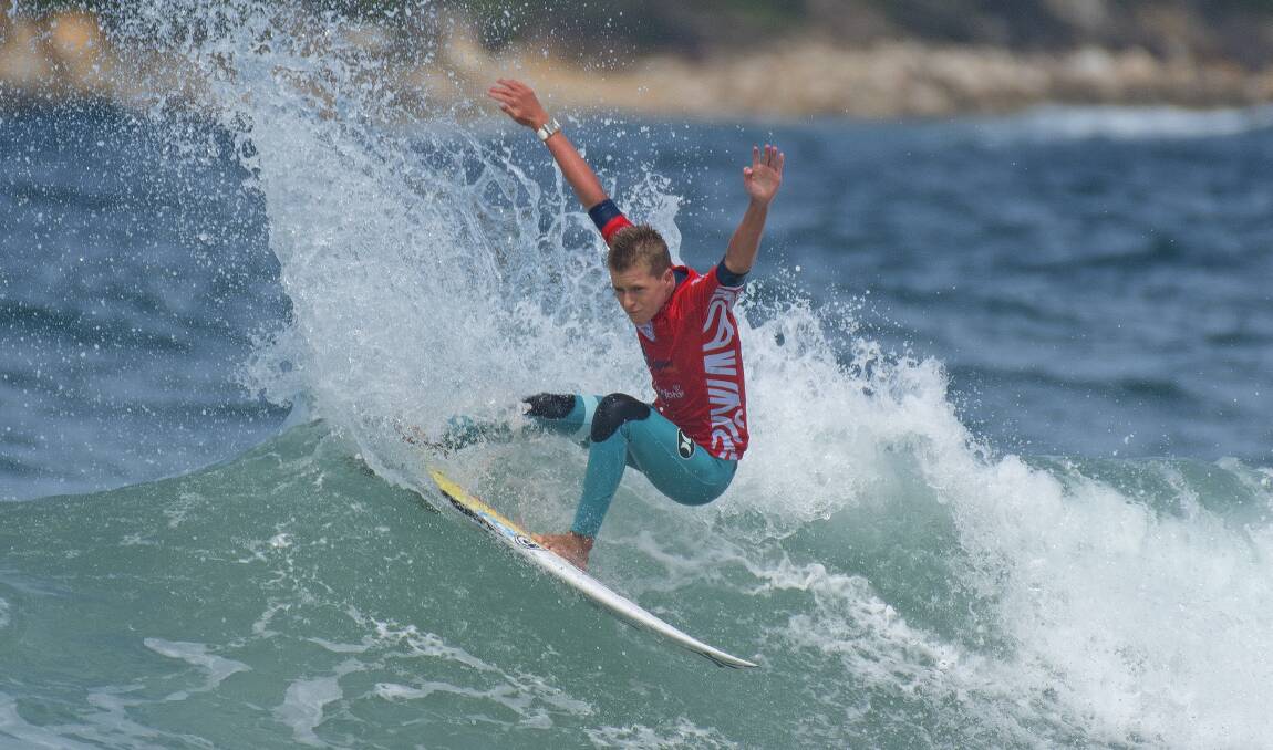 Caleb Tancred is ready to rip in at Culburra Beach. Photo: ETHAN SMITH/SURFING NSW