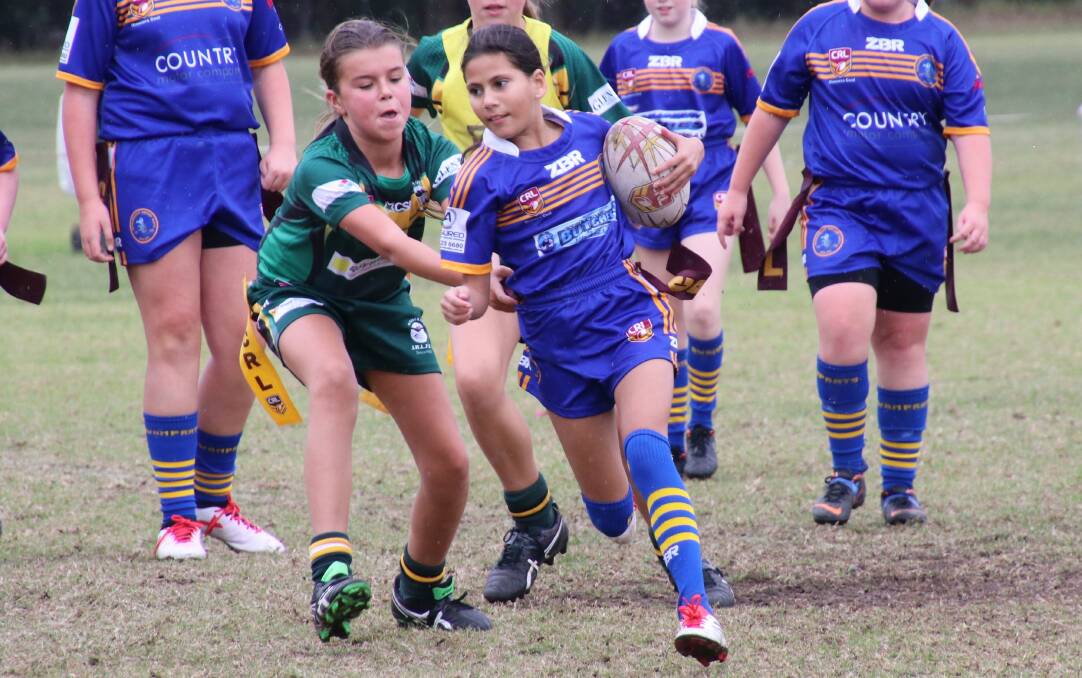 Bomaderry under 12s girls league tag player Amelia Barkat-Jarrett in action.