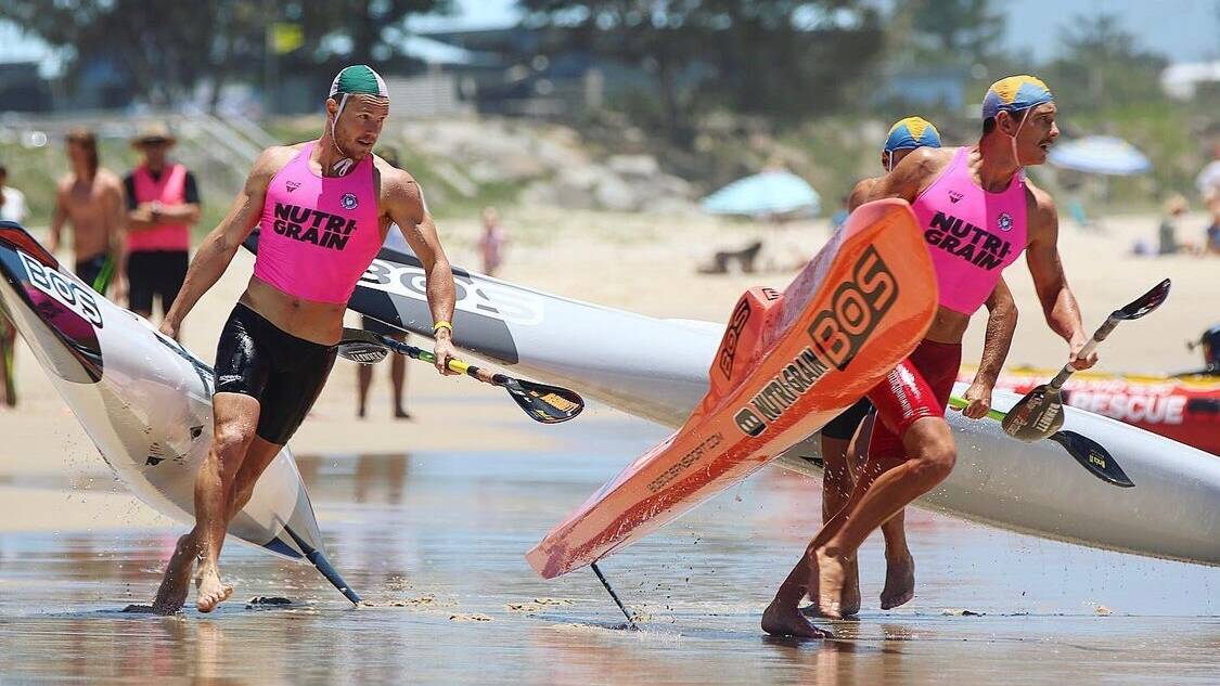 Hayden White (left) and Ali Day (right) compete at Kingscliff's qualifying event in November. Photo: SLSA