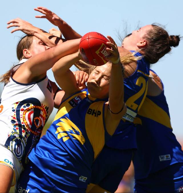 West Coast's Maddy Collier takes a mark against Adelaide. Photo: Eagles Media
