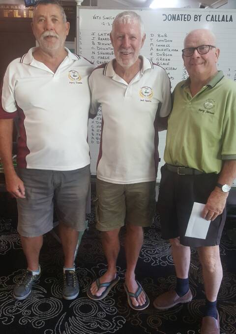 Callala Country Club Veterans golf: Vets Captain Perry Cousins. with Single Stableford third and fourth placegetters Neil Sparks and Barry Jarman.