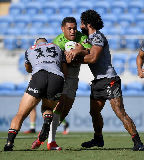 Raiders prop Josh Papalii joked he would spend his proposed 14-days self-isolation asleep. Photo: NRL Imagery