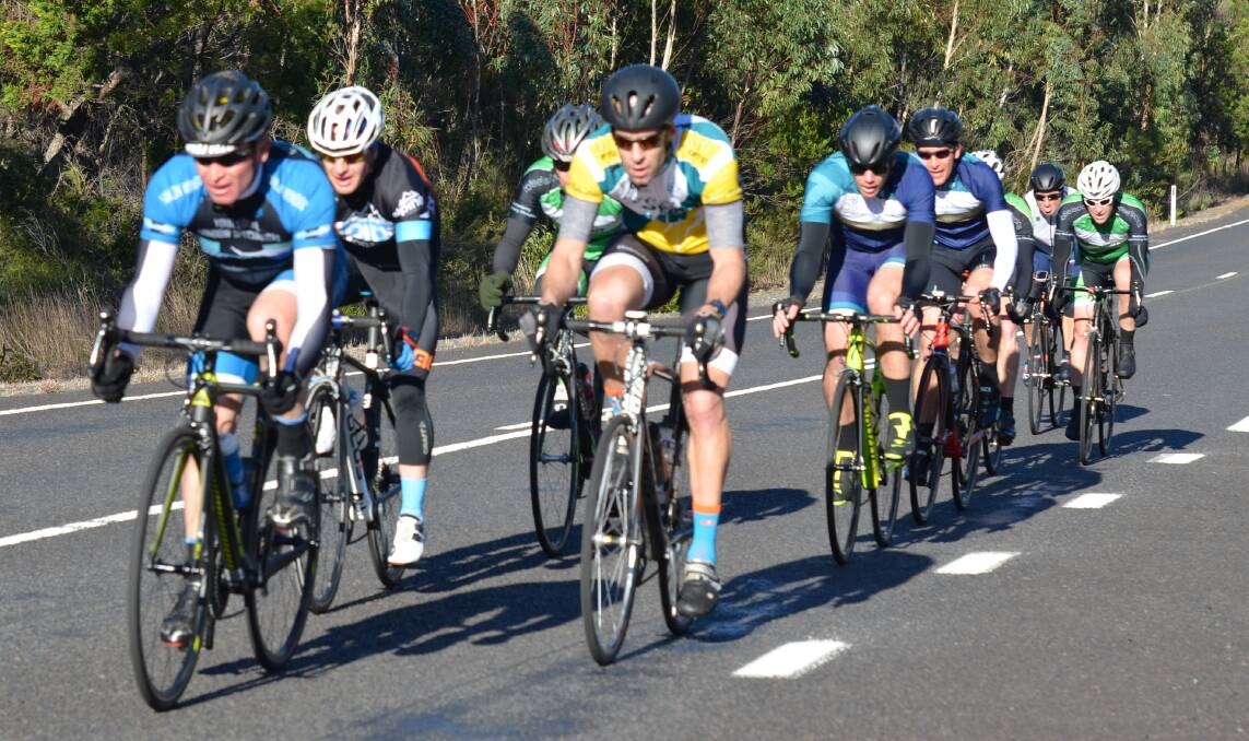 The chase is on: Daniel Wells (Optus colours) moves to the front in Sunday's road race for the Jones Memorial Shield.