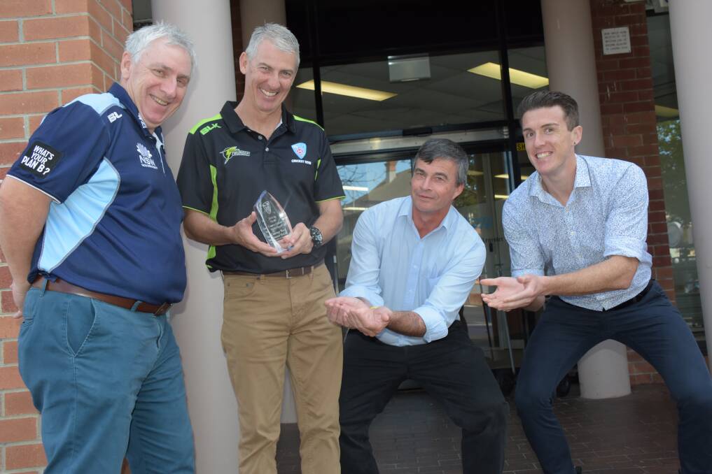 Cricket NSW's Bruce Whitehouse and Sean Barrett with South Coast Register's Damian McGill and Courtney Ward. Photo: ROBERT CRAWFORD