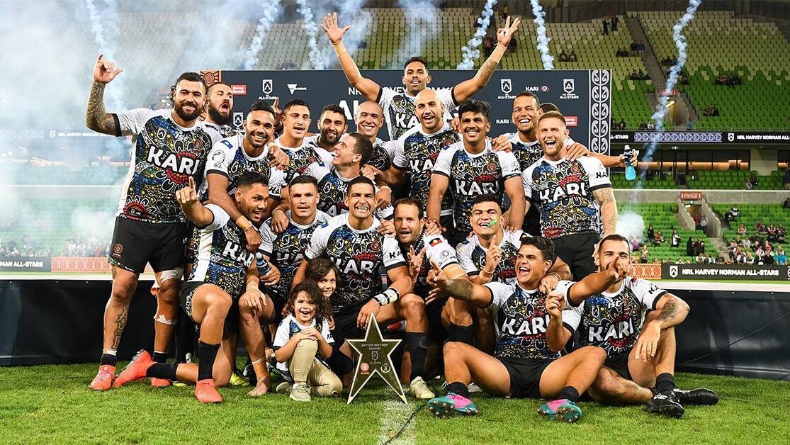 The Indigenous All Stars after their win on Friday. Photo: NRL PHOTOS