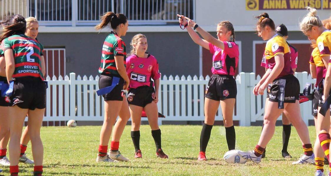 Rhianna Boag officiates a Group Seven women's league tag match between Jamberoo and Shellharbour. Photo: Supplied