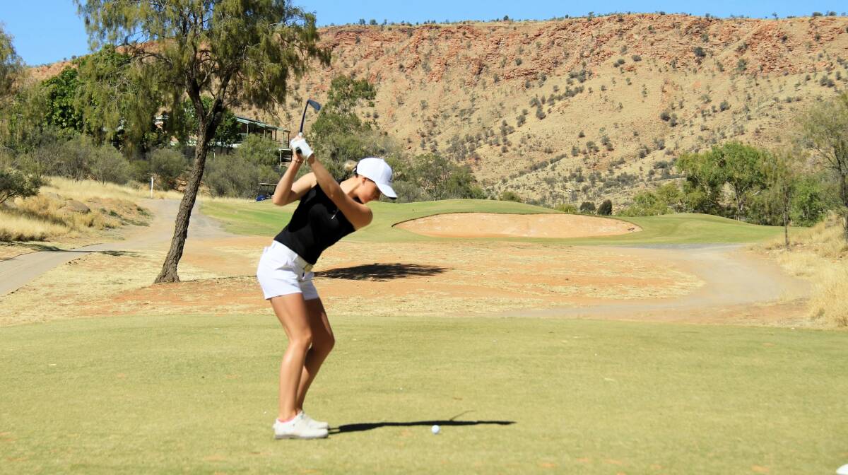 Kelsey Bennett plays an approach shot during the 2021 Northern Territory Amateur. Photo: Jo Hansen