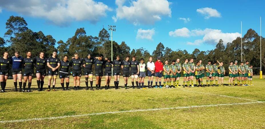 INDIGENOUS CELEBRATION: Bowral and Shoals line up at Rugby Park before their round 17 Illawarra Rugby fixture. Photo: LIAM ALLEN