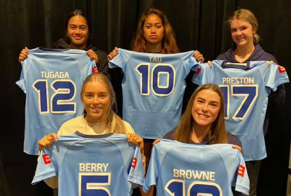 The five Illawarra Steeles girls with their NSW Blues jerseys. Photo: Supplied
