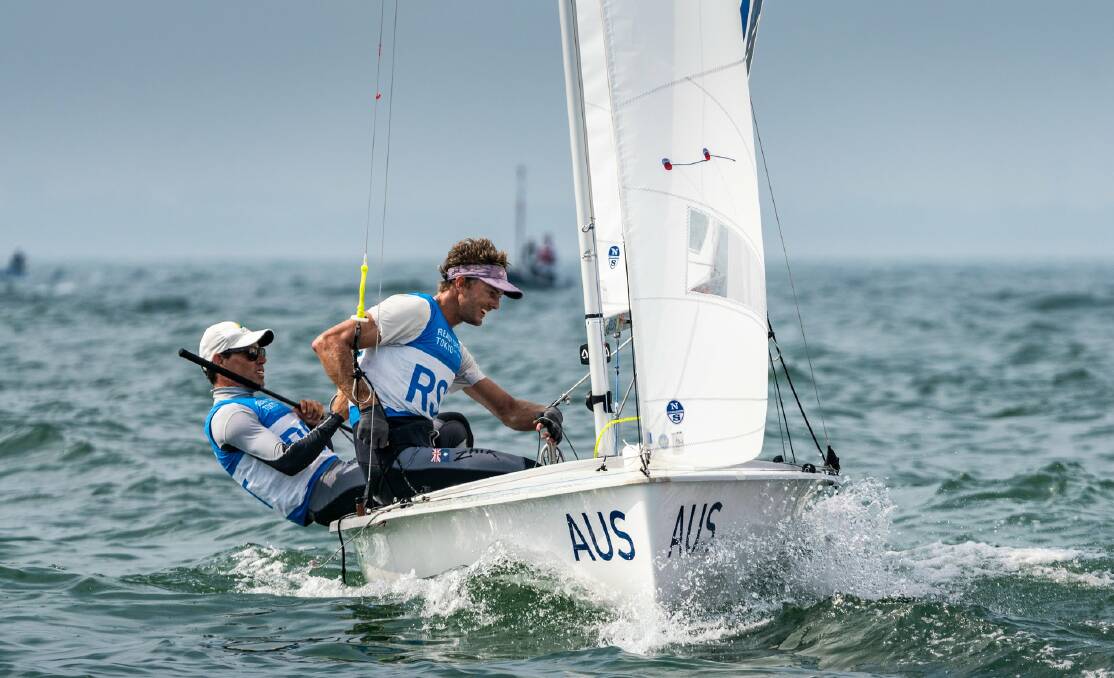 Will Ryan and Mat Belcher competing at Ready Steady Tokyo at Enoshima. Photo: Beau Outteridge/Australian Sailing Team