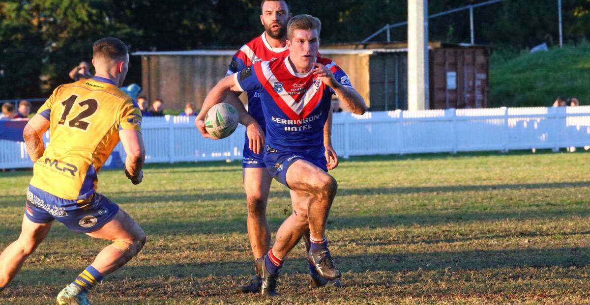 Gerringong's Toby-Gumley Quine tries to find a hole in the Warilla-Lake South defence on Saturday. Photo: Game Face Photography
