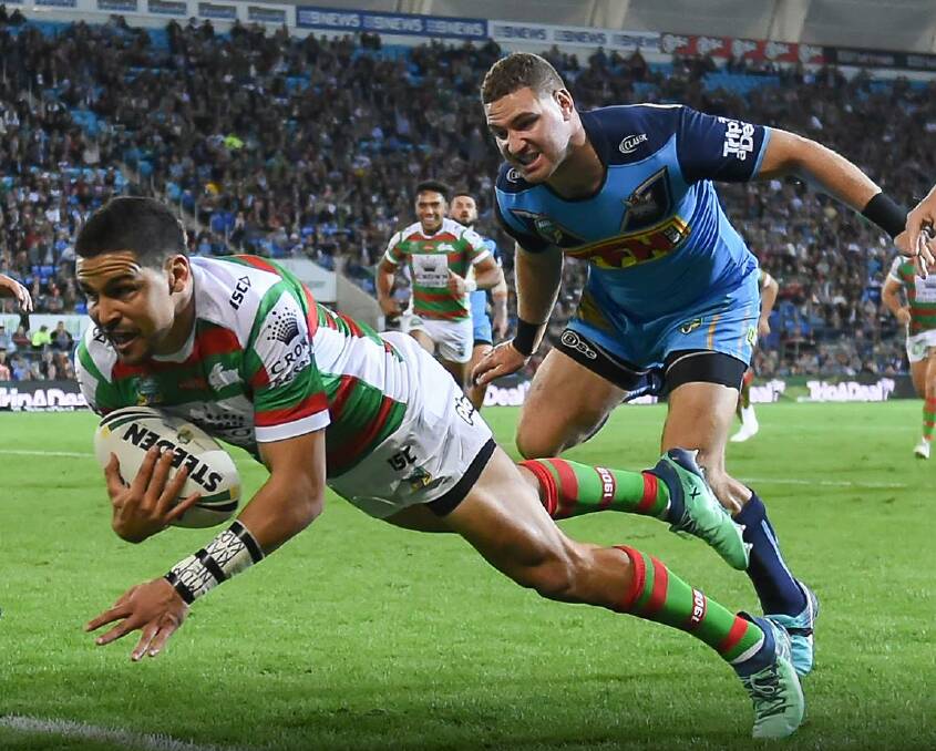 South Sydney's Cody Walker dives over for a try against the Gold Coast Titans. Photo: RABBITOHS MEDIA