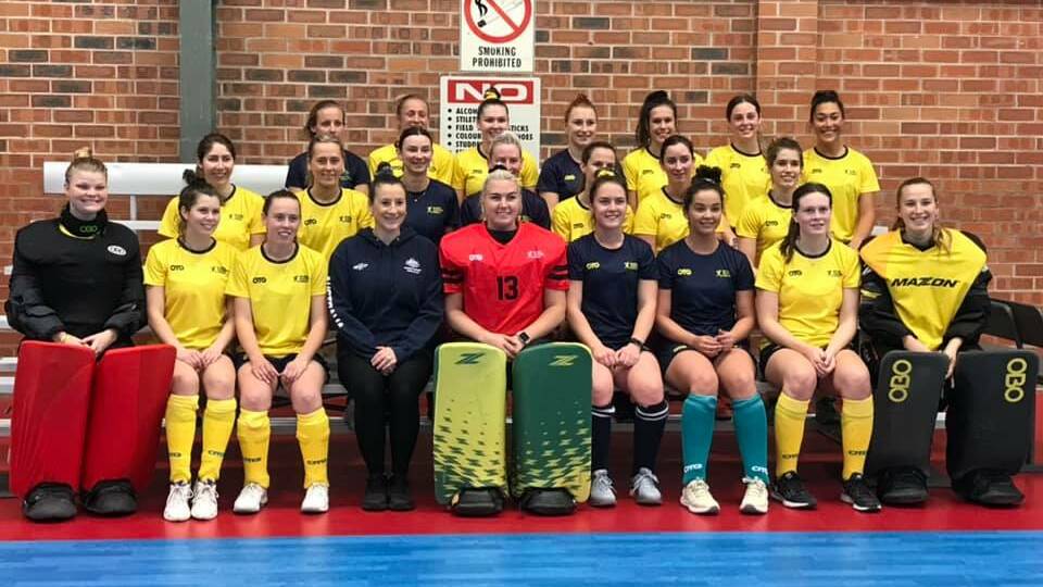 Kyah Gray (middle row, far right) and her Australian open women's indoor squad. Photo: HOCKEY AUSTRALIA