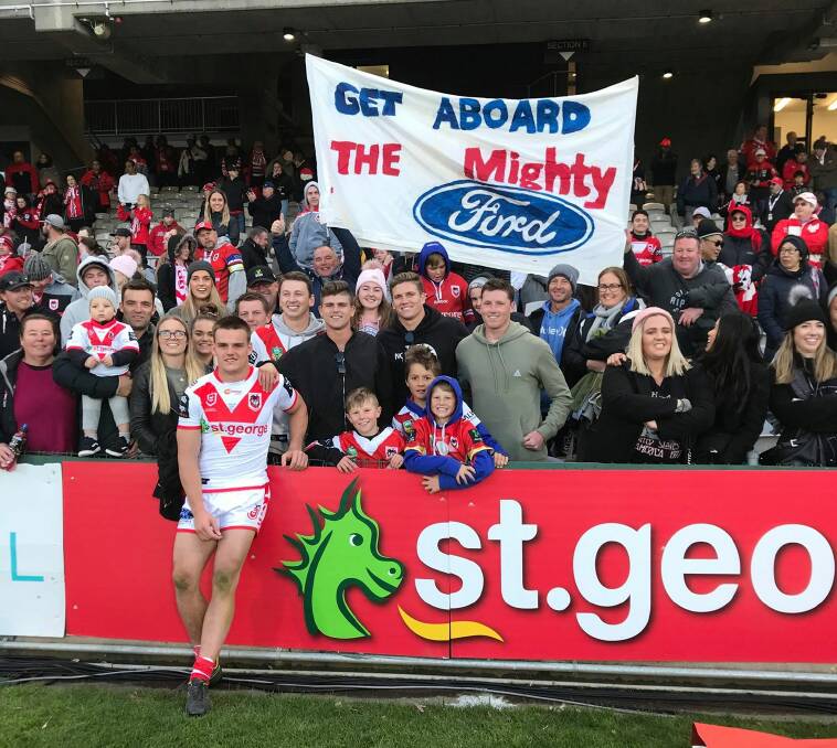 Jackson Ford with his family and friends after the game. Photo: DRAGONS MEDIA