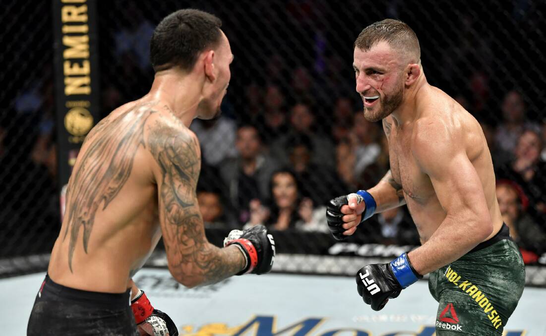 Alexander Volkanovski, in action against Max Holloway, supports the concept of an island to showcase UFC fighters. Photo: UFC