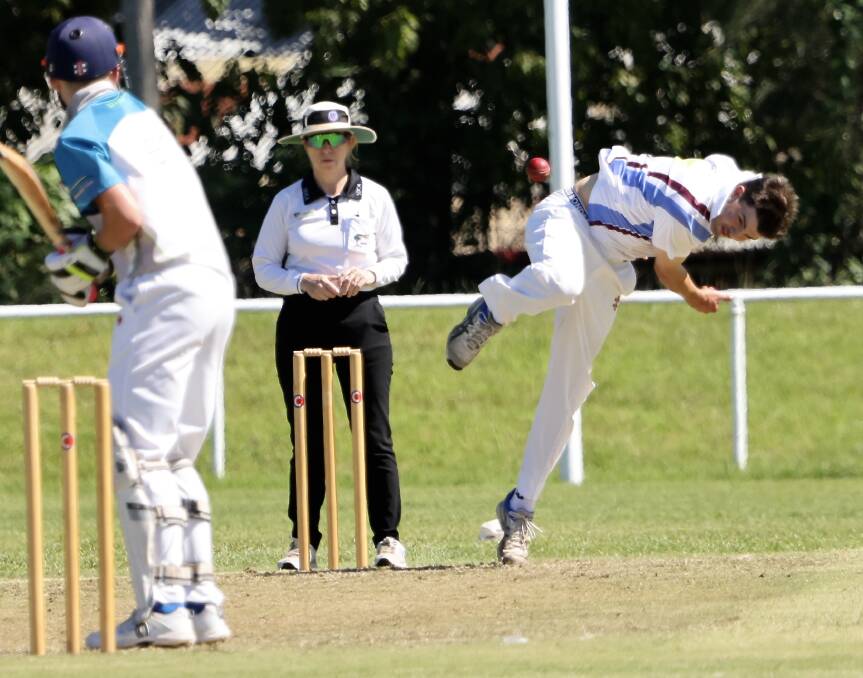 North Nowra-Cambewarra's Ben Seyffer bowls at Hanging Rock Oval on Saturday. Photo: Jo Parsons