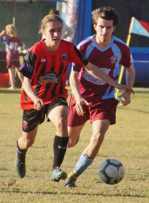 Shoalhaven United's Jaxon Forrester plays against Shoalhaven Heads-Berry. Photo: RACH HALL