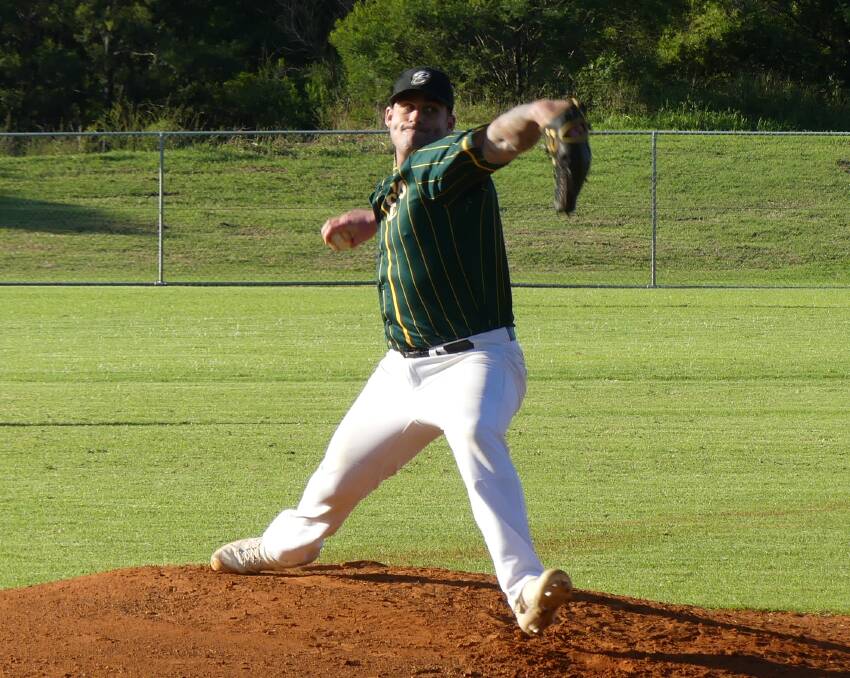 Tim Atherton pitches for Berkeley at Ison Park on Saturday. Photo: Lisa Pearson