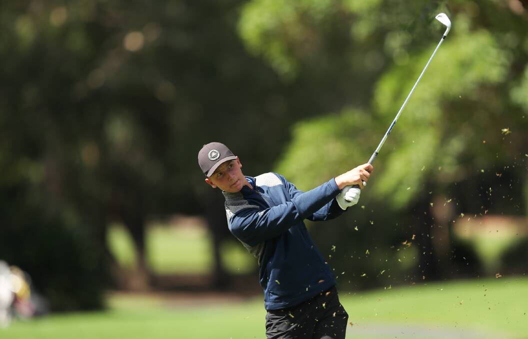 Mollymook's Jye Halls plays a shot during Wednesday's practice round at Concord. Photo: Golf NSW