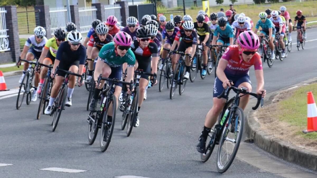 Setback: Jade Colligan leads the pack during last weekend's Great Divide road race series. She finished second after an early puncture.