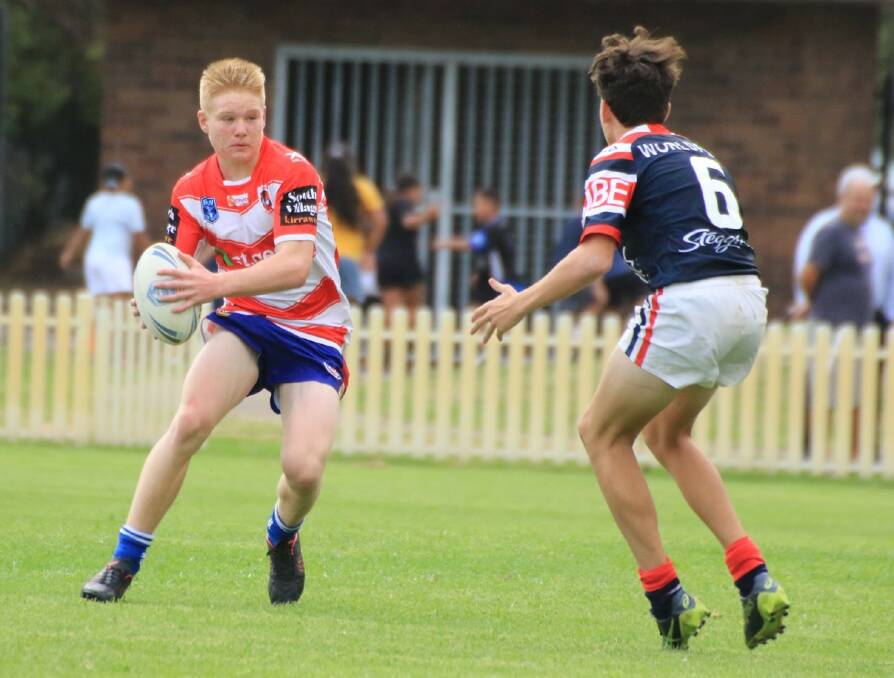 Gerringong's Dylan Egan makes a run for the Steelers Harold Matthews side during their recent trial match with the Roosers. Photo: ALLAN BARRY