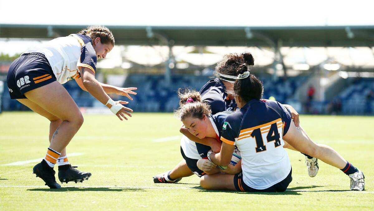 ACT's Harriet Elleman attacks the ball during a Super W match this season. Photo: BRUMBIES MEDIA