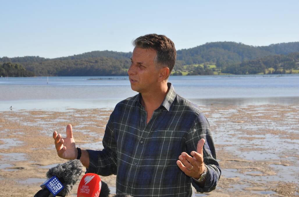 Andrew Constance on the shores of Wagonga Inlet, Narooma, announces his intention to run for federal politics in the seat of Eden-Monaro.