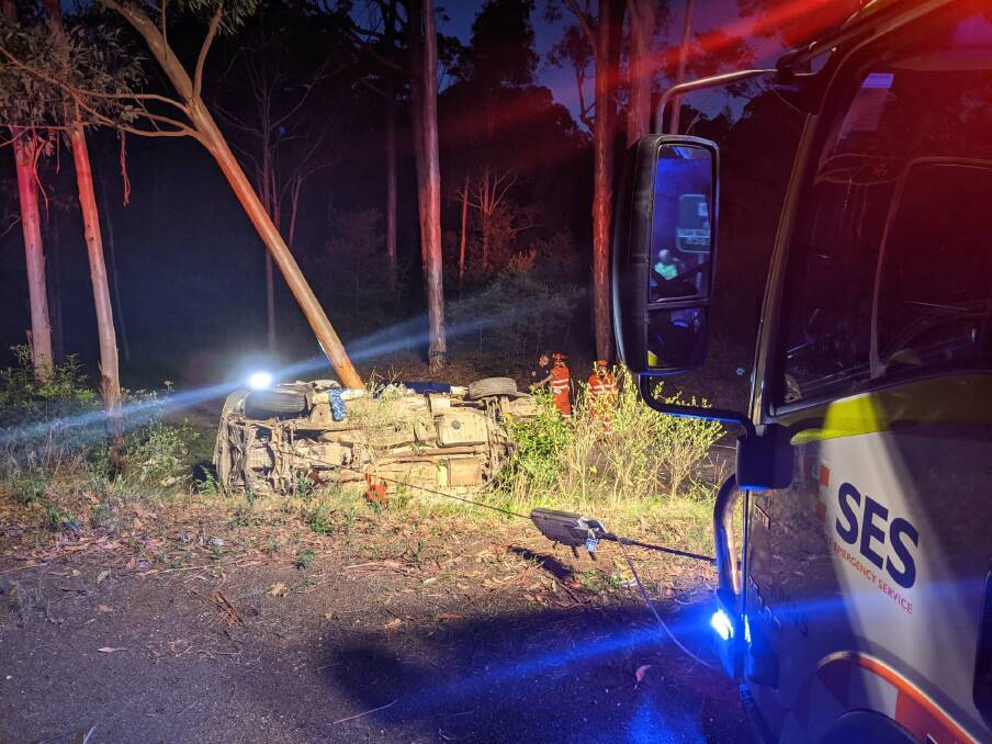 Emergency services at the scene of the crash early Sunday morning. Picture: Batemans Bay SES.