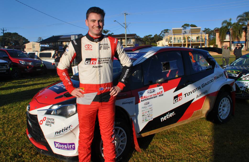 Rally of the Bay winner Harry Bates and his Toyota Yaris AP4 rally car with co-driver John McCarthy.
