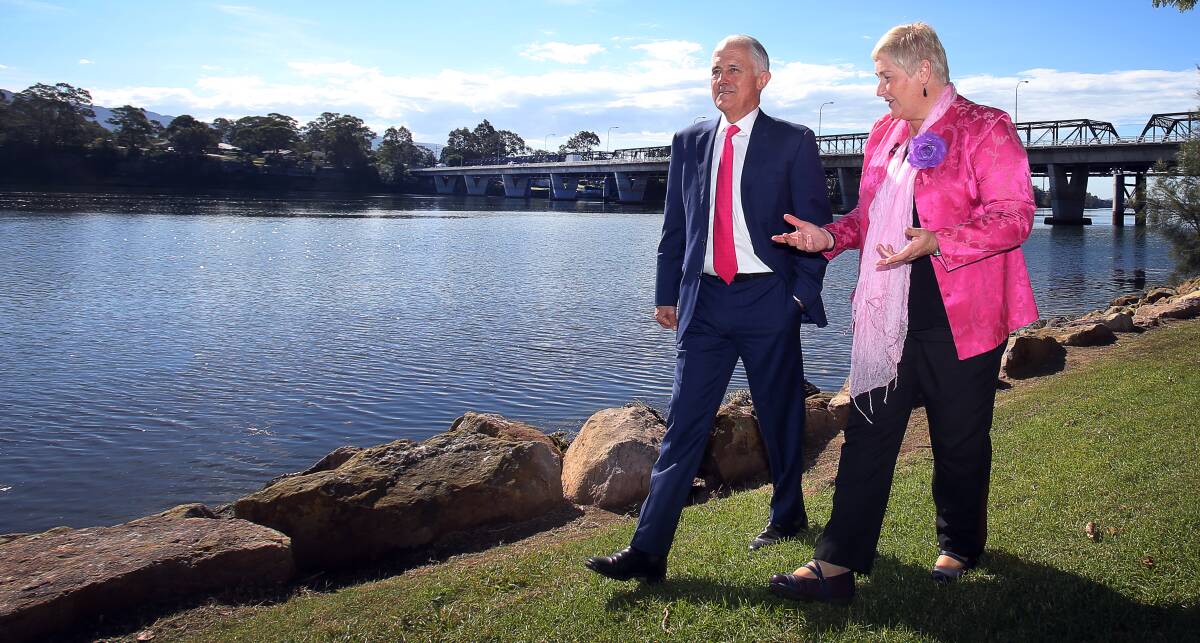 LOCKSTEP: The Prime Minister Malcolm Turnbull and Gilmore MP Ann Sudmalis during his visit to Nowra on May 3. Photo: Robert Peet 