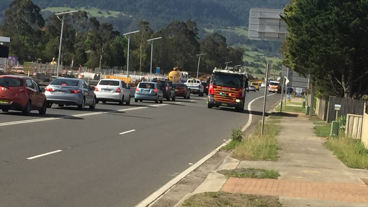 SLOW GOING: Traffic is heavy on the Princes Highway following this afternoon's accident. Photo: Robert Crawford. 