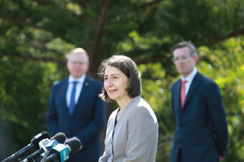 NSW Premier Gladys Berejiklian at Tuesday's Shell Cove press conference to announce plans to build a $700 million Shellharbour Hospital. Picture: Sylvia Liber
