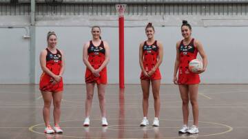 HOMECOMING: South Coast Blaze players Chelsea Bolton, Te-Arn Bradley, Sharnee Behr and Mia Evans are excited to finally play at Illawarra Sports Stadium. Picture: Robert Peet