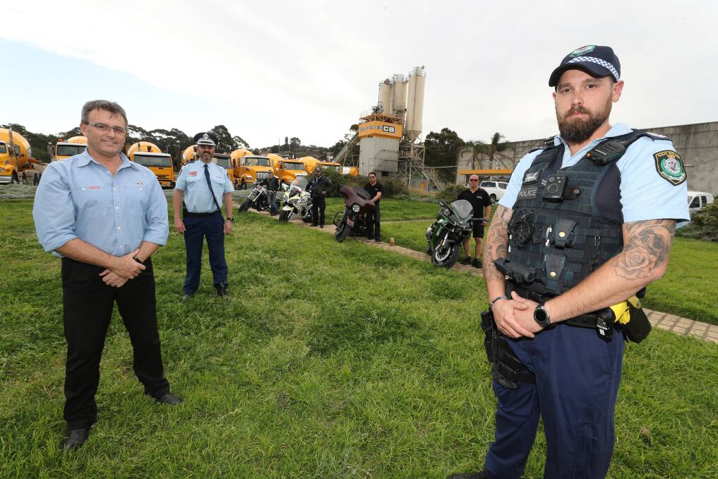 Cleary Bros general manager Steve Crandell, Inspector Paul Allman and Senior Constable Brack Lipinski with Brenton Ward, Senior Constable Mark Doherty, Lu Muslu and Anthony Hamod are looking forward to the Wall to Wall ride. Picture: Robert Peet
