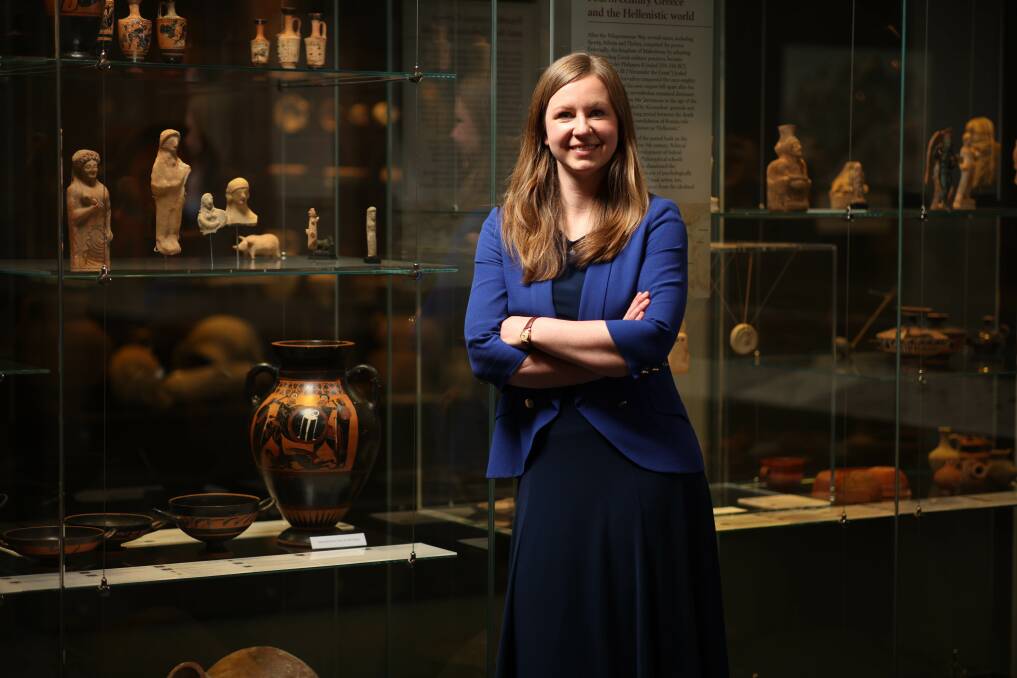 Curator of the ANU Classics Museum Georgia Pike-Rowney with the vase that will be repatriated to the Italian government. Picture by Gary Ramage